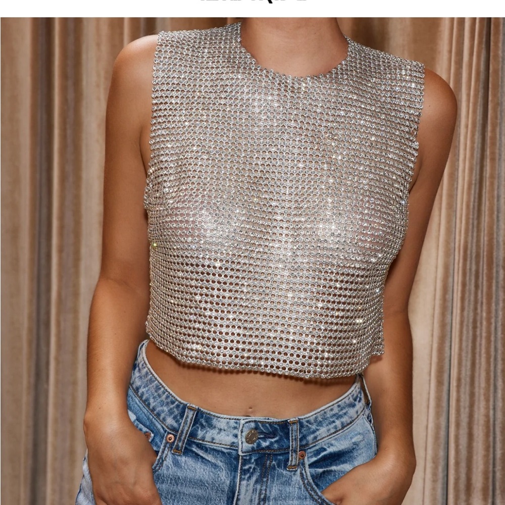 She's a Gem Silver Rhinestone Tank